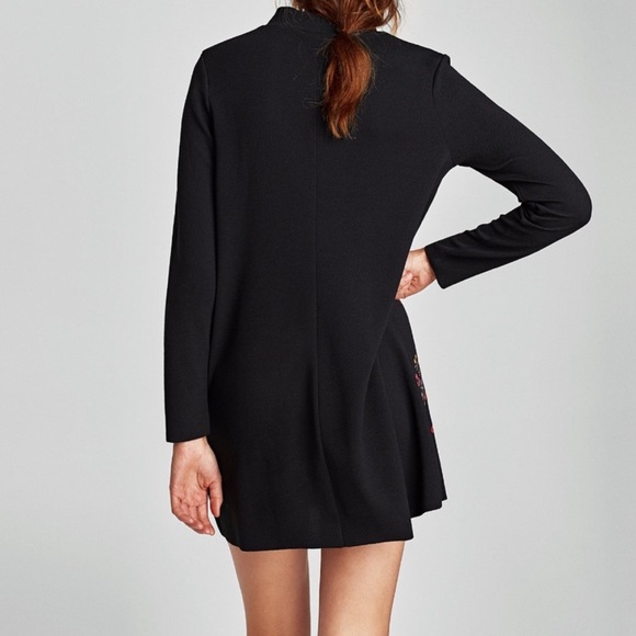 Zara Floral Rubberized Embroidery Black Mini Dress size L - Picture 3 of 11